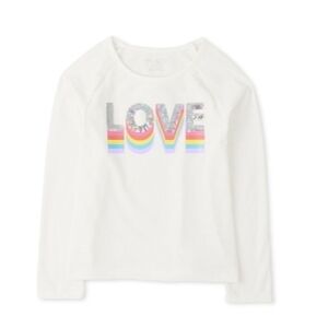 The Children's Place White Long Sleeve Shirt with Rainbow Love Design